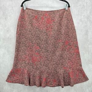 Sheri Martin Vintage Pink Black Flare Floral Knee Length Short Plus Skirt 14